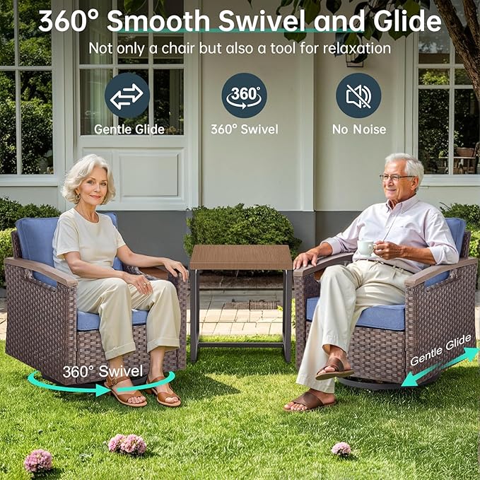 Luxury Outdoor Swivel Rocker Patio Chairs Set of 2 - Heavy Duty Metal Handrail All Weather Wicker Glider Chairs Set - Photo 3