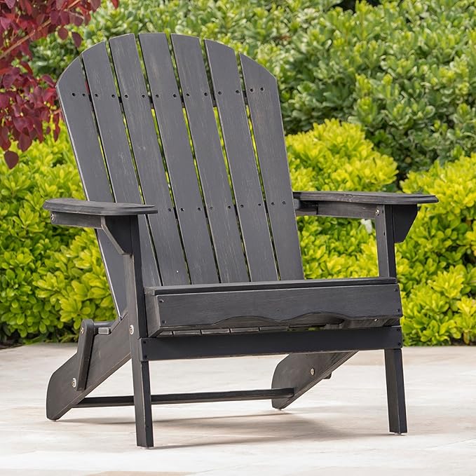 Adirondack Chair, Folding Adirondack Chairs, Acacia Wood Material, Fire Pit Chairs Features Slatted Seat and Back, Wide Armrests, for Deck Backyard Patio Outdoor Garden (Dark Gray)