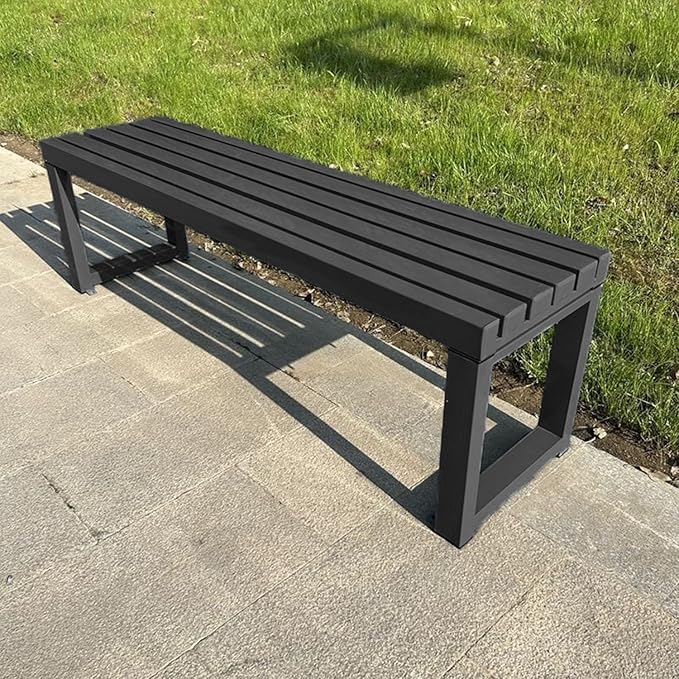 Weatherproof Metal Dining Bench, Outdoor Bench Backless Patio Bench 2-Person Farmhouse Bench Garden Bench for Kitchen - Photo 1