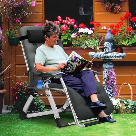 MOPHOTO Zero Gravity Chair, Outdoor Padded Lounge Chair with Side Table, Zero Gravity Recliner Chair, Outdoor Reclining Chair, Sturdy & Comfortable, Supports up to 440lbs