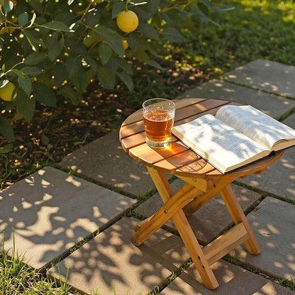 Shine Company Indoor/Outdoor Adirondack Round Folding Acacia Wooden Side Table, White