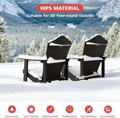 Tangkula Oversized Adirondack Chair, Patio Lounge Chairs w/Adjustable Cup Holder, HIPS Armchairs Slatted Chair, Outdoor Weather Resistant Fire Pit Chair for Deck Backyard Garden Porch (2, Black)