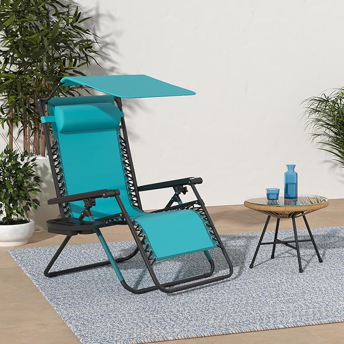 Best Choice Products Folding Zero Gravity Outdoor Recliner Patio Lounge Chair w/Adjustable Canopy Shade, Headrest - Photo 2