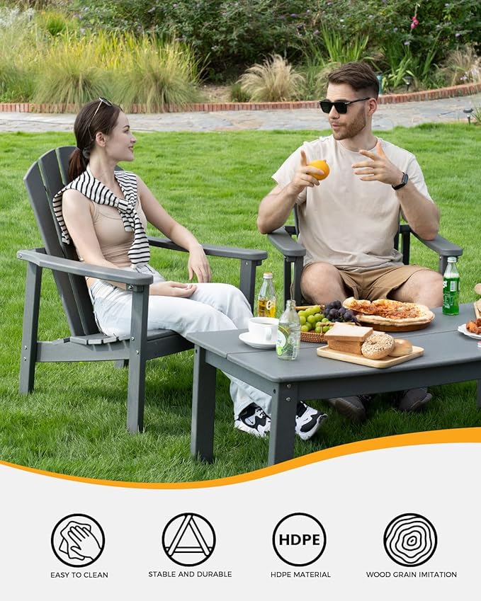 nevilywood 5-Piece HDPE Adirondack Chair Set, 4 Stackable Chairs Coffee Table, All-Weather Wood Grain - Photo 4