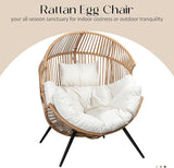 JAMFLY Wicker Egg Chair - Rattan Patio Chair with Cushion, Indoor-Outdoor Lounge Egg Basket Seat for Living Room - Photo 5