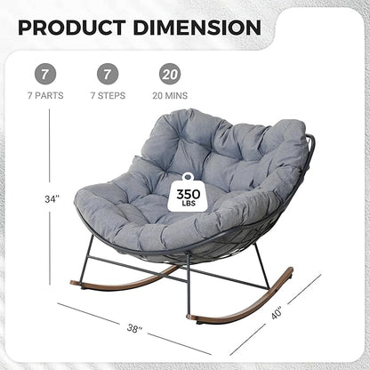 Grand patio Outdoor Rocking Chair with 2 Cushions, E-Coated Modern Cozy Lounge Rocker Chair with Cushion for Balcony Porch Patio, Gray & Houndstooth