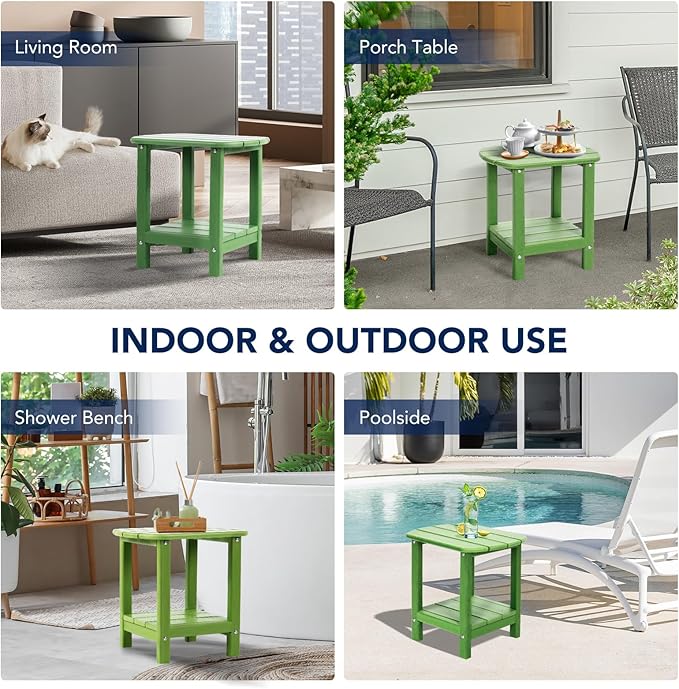 Nalone Adirondack Side Table, 16.5" Outdoor End Table, HDPE Plastic, Small for Patio (Lime) - Photo 8