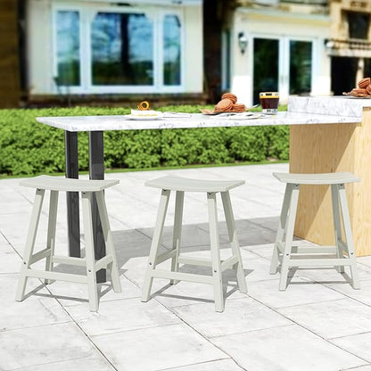 Costaelm All-Weather Bar Stools Set of 3, 24" Height Outdoor Bar Stools, Adirondack Poly Patio Bar Stool for Patio, Deck, Kitchen Counter and Garden, Sand