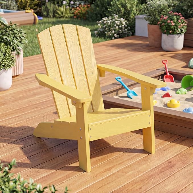 Giantex Kids Adirondack Chair, All-Weather HIPS Children's Outdoor Chair w/Ergonomic Design, Toddler Lawn Chairs for Age 3-8, Kids Beach Chair for Garden Patio Backyard (4,Yellow)