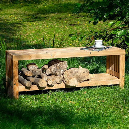 dobar® Green Label Freja 29109FSCe Garden Bench with Firewood Compartment Modern Bench with Storage Space Robust Douglas Fir Wood with Protective Glaze Solid Wooden Bench 115 x 30 x 45 cm Natural