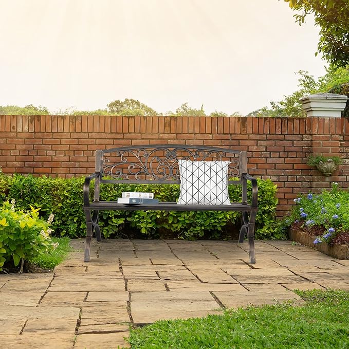 Bronze Park Bench Patio Backyard Decorative, Outdoor Garden Bench, Park Benches for Outside, Outdoor Bench, Porch Bench, Garden Bench, Porch Park Chair 127 x 60 x 84.5CM