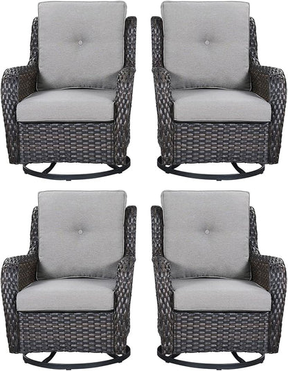 Rilyson Wicker Rocking Chair Swivel Chairs - 4 Piece Rocker Patio Chairs Set Rattan Rocking Chair for Outdoor Porch Deck Garden Backyard(Brown/Grey)
