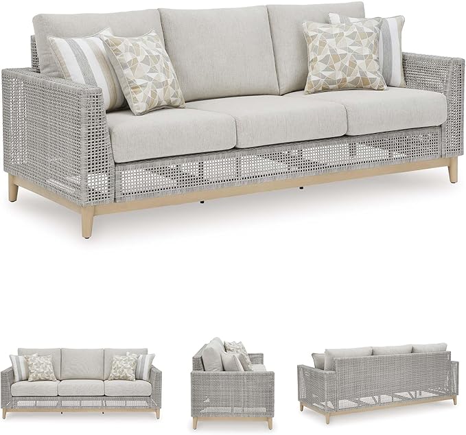 Signature Design by Ashley Seton Creek Cottage Nuvella Weather Resistant Fabric Outdoor Sofa with Cushion and 4 Throw - Photo 7