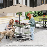 Giantex Picnic Table Bench Set for 4-8 People, 34" Outdoor Square Dining Table & 2 Benches w/Umbrella Hole - Photo 2