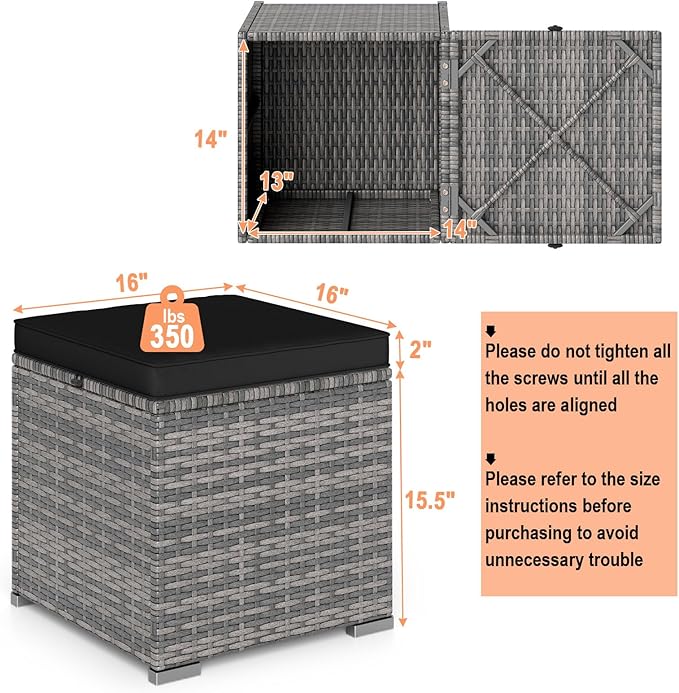 RELAX4LIFE Wicker Outdoor Storage Ottoman - 2-Piece Rattan Footstool w/Removable Cushion - Photo 3