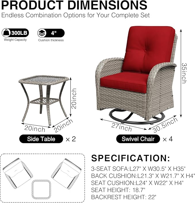 Joyside Wicker Patio Furniture Set, 6 Piece Outdoor Furniture Set with Thickened Cushions, High Back, Deep Seating - Photo 2