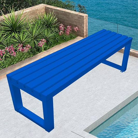 Metal Garden Bench Weatherproof Outdoor Benches Park Bench Patio Seat Front Porch Seat 3.3ft 3.9ft 4.9ft 5.9ft Backless Chair for Yard Entryway Indoor(Blue,3.93ft)