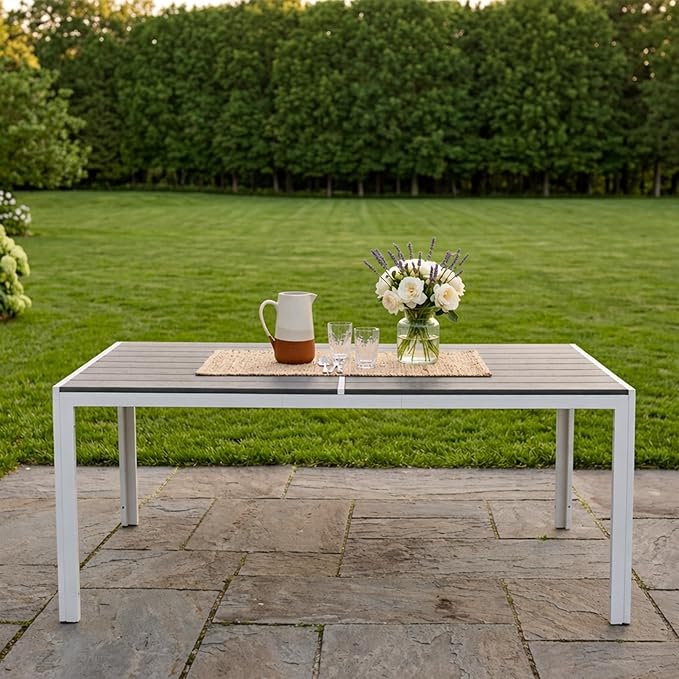 Kozyard Outdoor Patio Dining Table for 6, Rectangular 35.6" x 58.9" Metal Table with Wood-Look Tabletop - Photo 2