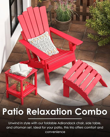 GREENVINES Folding-Adirondack-Chairs-Set-of-4 | HDPE Plastic | Throne Series | Fire Pit Chair | All Weather | for Outdoor Patio Deck Backyard Poolside | Red