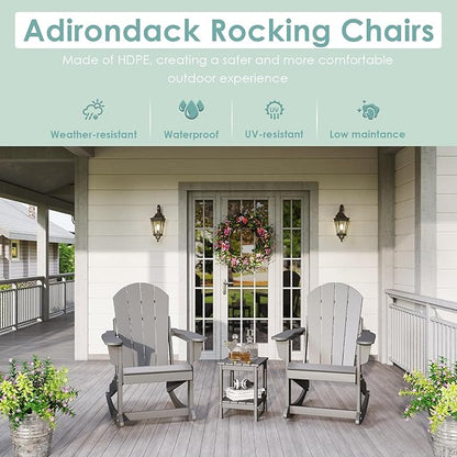 IVY&LANE Adirondack Rocking Chairs Set of 2 | Porch-Rocker | HDPE Plastic | Weatherproof | Grey | for Outdoor Patio Deck Backyard