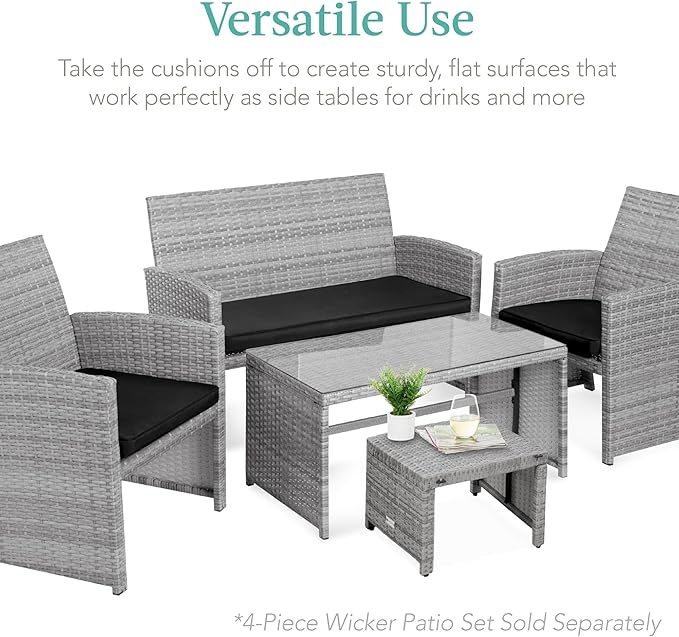 Best Choice Products Set of 2 Wicker Ottomans, Multipurpose Outdoor Furniture for Patio, Backyard, Additional Seating - Photo 5