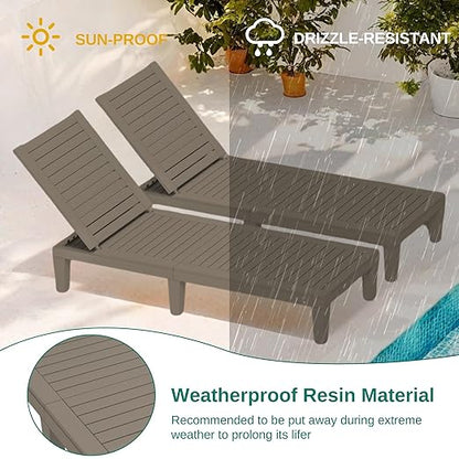 YITAHOME Patio Lounge Chair Set of 4, Outdoor Chaise Lounge with 5-Position Backrest, 265lbs Weight Capacity for Backyard, Poolside, Waterproof & Easy Assembly (Taupe)