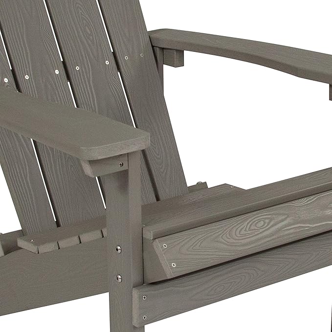 Flash Furniture Charlestown Poly Resin Adirondack Chair - Gray - All Weather - Indoor/Outdoor - Set of 4 - Photo 7