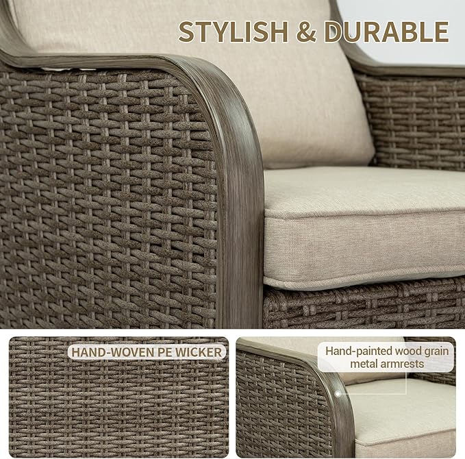 Loungewave Swivel PE Wicker Chairs, 3 Piece Patio Furniture Set - Photo 5