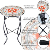 12 Inch Small Outdoor Side Table with Pink Flower, Glass Mosaic Patio Table Indoor - Photo 4