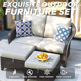 3 Pieces Patio sectional Sofa Set, Outdoor Conversation Furniture Set, 55" Patio Couch with 2 Ottomans - Photo 7