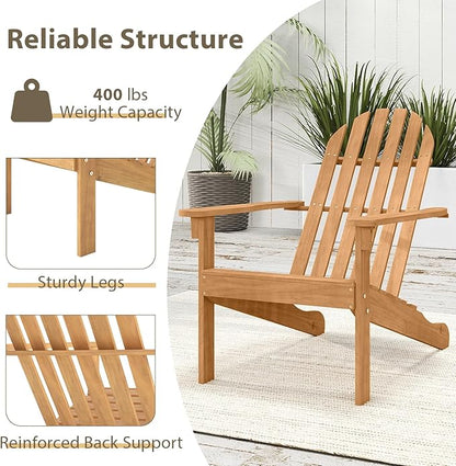 Tangkula Outdoor Adirondack Chair, Solid Acacia Wood Fire Pit Chair with Inclined Backrest, Curved Seat & Wide Armrests, Wooden Lawn Chair for Porch, Patio, Garden, Backyard, Deck (2, Natural)