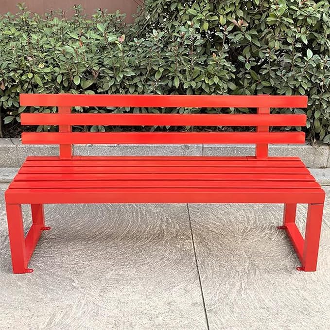 Outdoor Metal Garden Bench, Patio Park Benches Weatherproof, Colorful Front Porch Bench with Backrest, for Outside, Porch, Backyard, Lawn, Balcony(Red,150cm/59in)