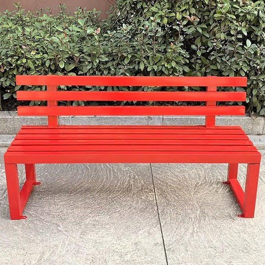 Outdoor Metal Garden Bench, Patio Park Benches Weatherproof, Colorful Front Porch Bench with Backrest, for Outside, Porch, Backyard, Lawn, Balcony(Red,100cm/39.3in)