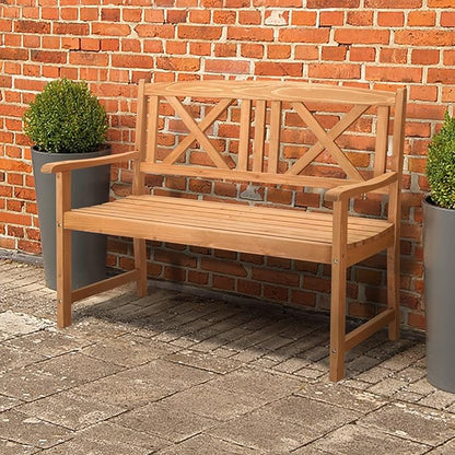 46" Outdoor Garden Bench Solid Wood Patio Park Bench Elegant Porch Deck Loveseat with Back and Armrest