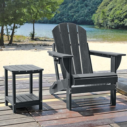 Folding Adirondack Chair, HDPE Outdoor Texture Lawn Chair with Reclining Back, Cup and Phone Holder - Comfortable Firepit Chair Weather Resistant for Patio or Backyard (Grey, Set of 1)