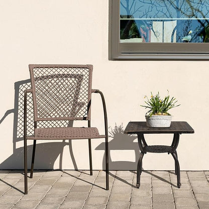 Outdoor Cast Aluminum Side Table,Cast Aluminum Outdoor Anti-Rust Patio Coffee Bistro Table for Indoor,Garden,Porch,Balcony(Square Antique Bronze)