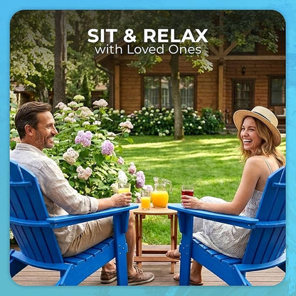 Ecommersify Folding Adirondack Chair with Cup Holder - (Blue) - Heavy Duty Recycled Poly Lumber Folding Chair - Amish Crafted Outdoor Furniture - Made in USA