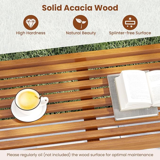 RELAX4LIFE 2-Person Wooden Outdoor Bench - 36’’ Acacia Wood Backless Patio Garden Bench w/Slatted Seat, Indoor Outside Dining Loveseat Furniture for Entryway Park Porch, 800LBS Weight Capacity (1)