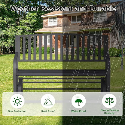 50" Outdoor Porch Glider Bench Patio Gliders, Full Metal Stabilized Steel Frame Finished with Rust Resistant Coating 2 Person Porch Glider, Suitable for Front Yard Garden, Balcony, Poolside