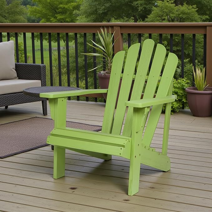 Shine Company Westport Wooden Adirondack Chair, Outdoor Patio Firepit Chairs, Back & Seat Pre-Assembled, Lime Green - Photo 5