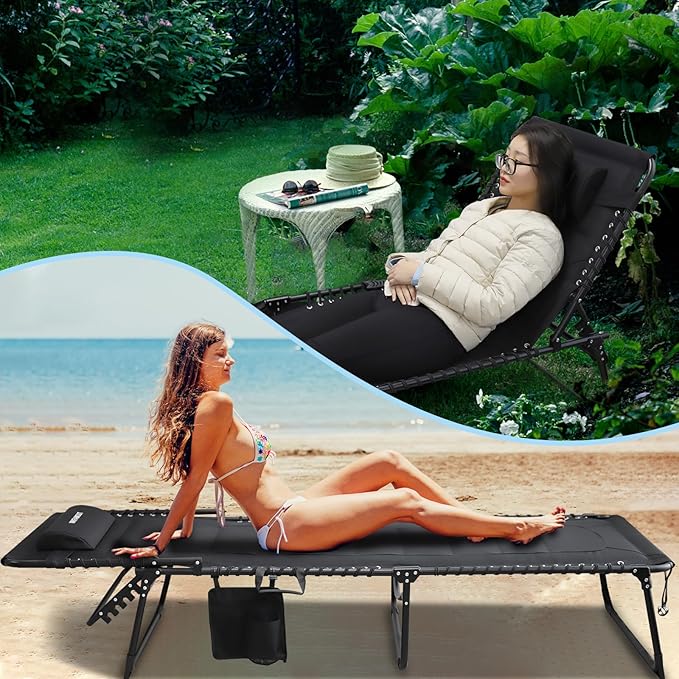 Oversized Padded Outdoor Folding Lounge Chair for Adults 330Ibs Patio Chaise Lounge Chair for Outside 5-Position - Photo 6