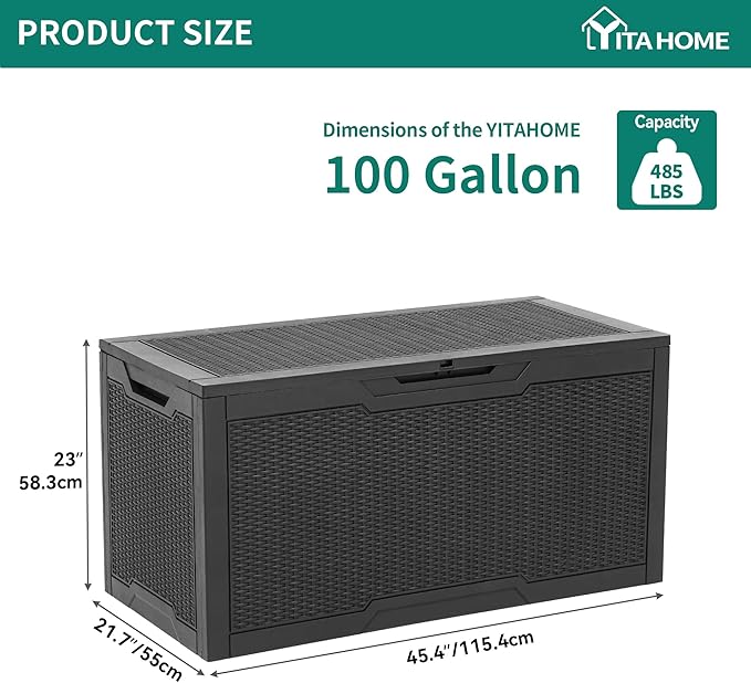 YITAHOME 100 Gallon Large Resin Deck Box Outdoor Storage Boxes for Patio Furniture, Outdoor Cushions - Photo 2