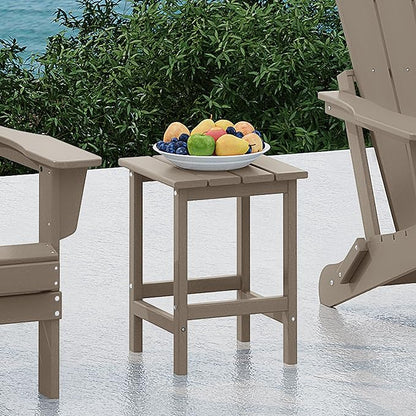 Costaelm 4-Piece Set Outdoor/Patio Poly Adirondack Chairs with a Coffee and a Side Table (2 Seater), Weathered Wood