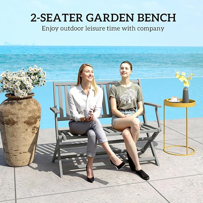 Folding Outdoor Patio Lounge Chairs Loveseat Seating Outdoor, Outdoor Garden Bench, Patio Porch Chair Furniture - Photo 6