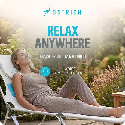 Ostrich the Ladies Comfort Lounger with Chest Support, Foldable and Portable Reclining Outdoor Patio Beach Lawn Camping Pool Tanning Chair, White