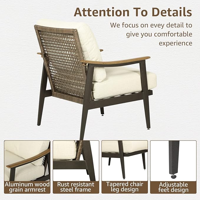NATURAL EXPRESSIONS Patio Sofa Outdoor Furniture Metal Chair with Wicker Backrest & 6 Inches Cushion for Front, Porch - Photo 7