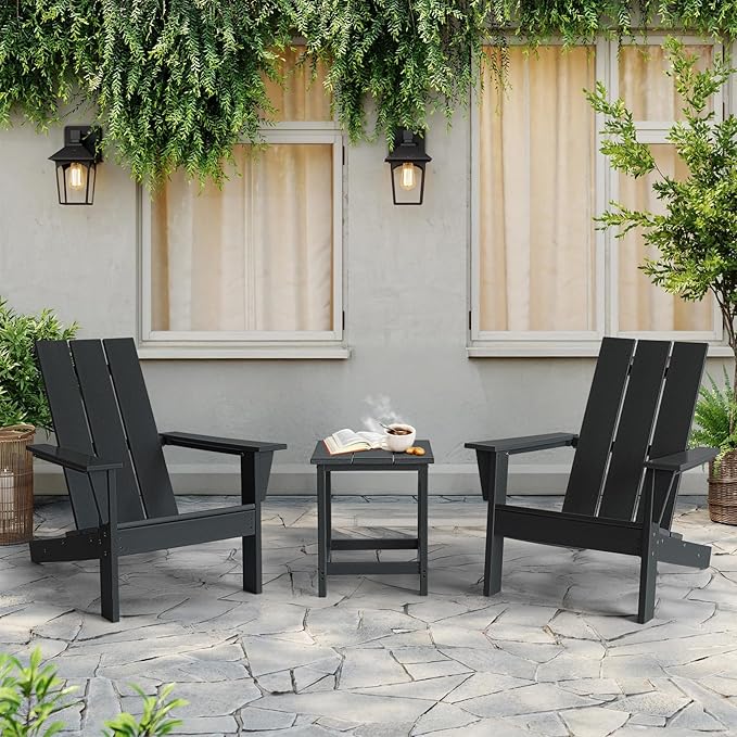 PROHIKER Adirondack Chair Set of 2, HDPE Patio Chair with Table Set, All Weather Outdoor Chairs for Lawn Garden Porch Backyard(Black)
