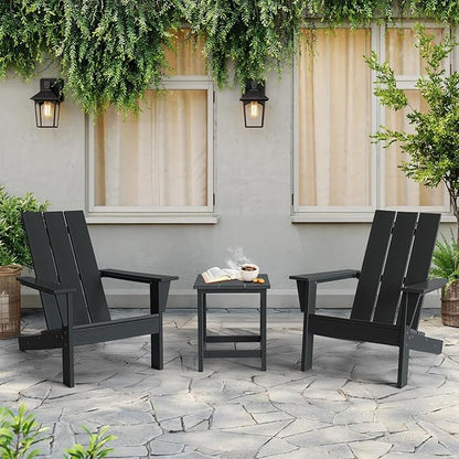 PROHIKER Adirondack Chair Set of 2, HDPE Patio Chair with Table Set, All Weather Outdoor Chairs for Lawn Garden Porch Backyard(Black)