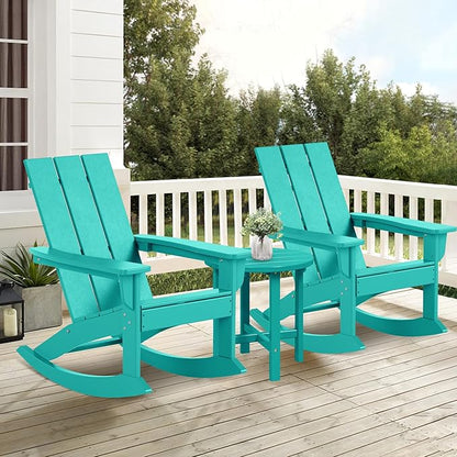 Costaelm Outdoor Adirondack Chair, All Weather Resistant Lawn Chairs Balcony Chair and Fire Pit Chairs, Patio Chair Outdoor Porch Rocking Chair High Back HDPE Poly Lumber, Turquoise