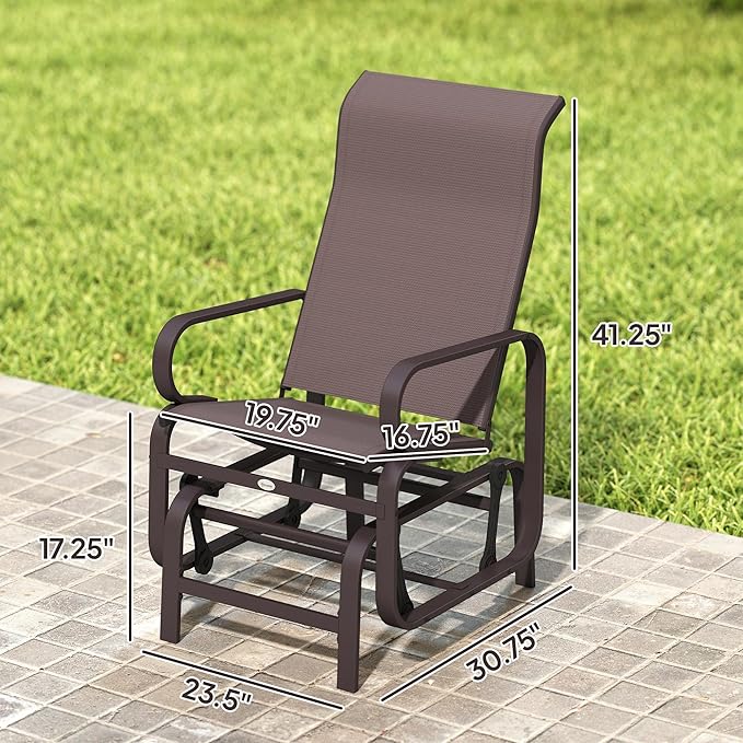 Outsunny Outdoor Glider Chair Set of 2, Gliders for Outside Patio with Smooth Gliding Mechanism and Lightweight Construction for Backyard, Brown